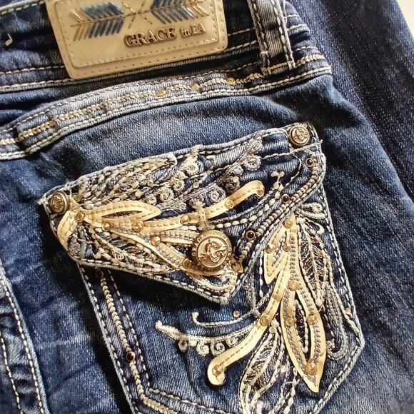 Grace in L.A. Distressed Jeans Set of 2 GUC Size 28 x 32 - Picture 8 of 12